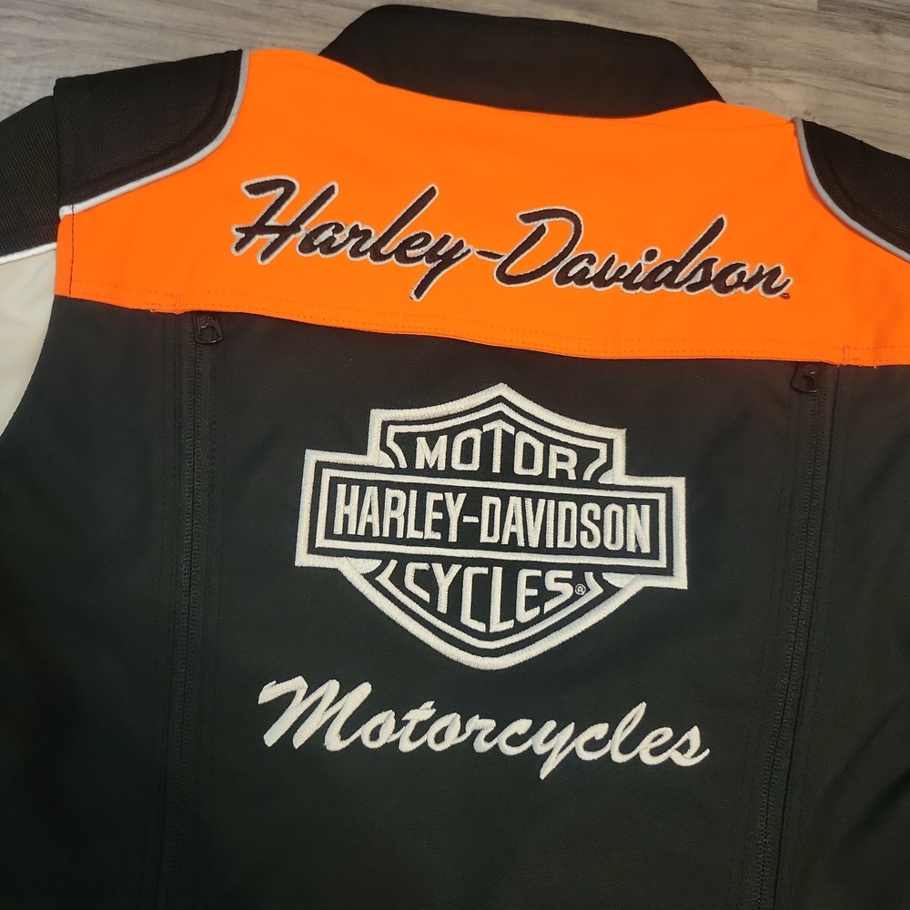 Harley Davidson Riding Jacket Womens Petite LG Black Orange White Full-Zip NEW